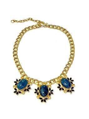 LEE ANGEL For NEIMAN MARCUS Blue Cabochon Enamel Flower Statement Necklace | NWT
